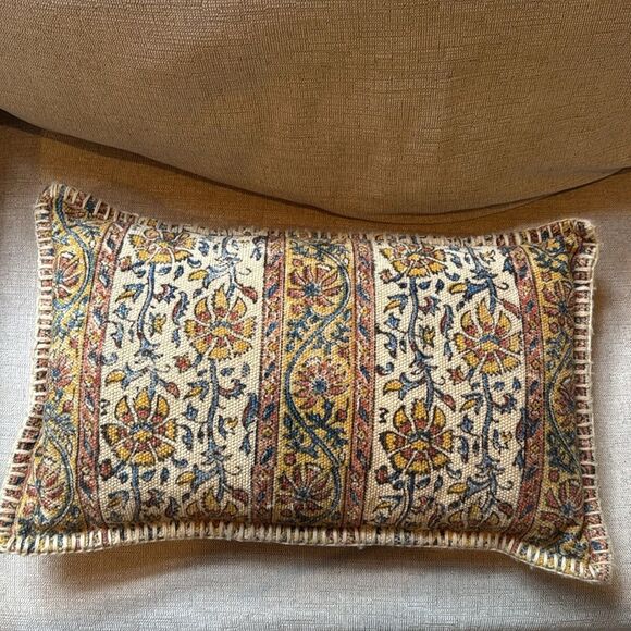 World Market Earth Tone Floral Panel Kilim Boho Style Accent Pillows Set of Two - Picture 7 of 12